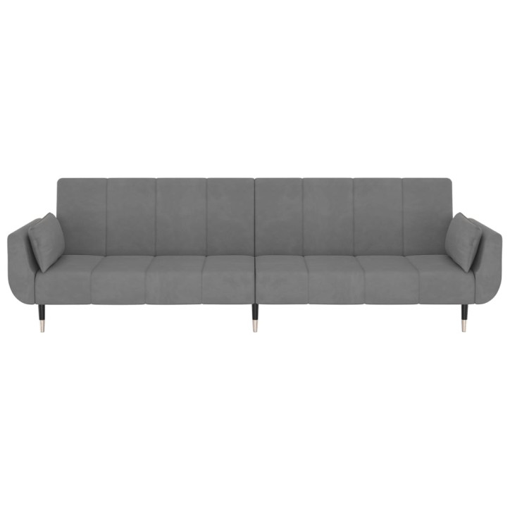 Dvivietė sofa-lova su dvejomis pagalvėmis, pilka, aksomas