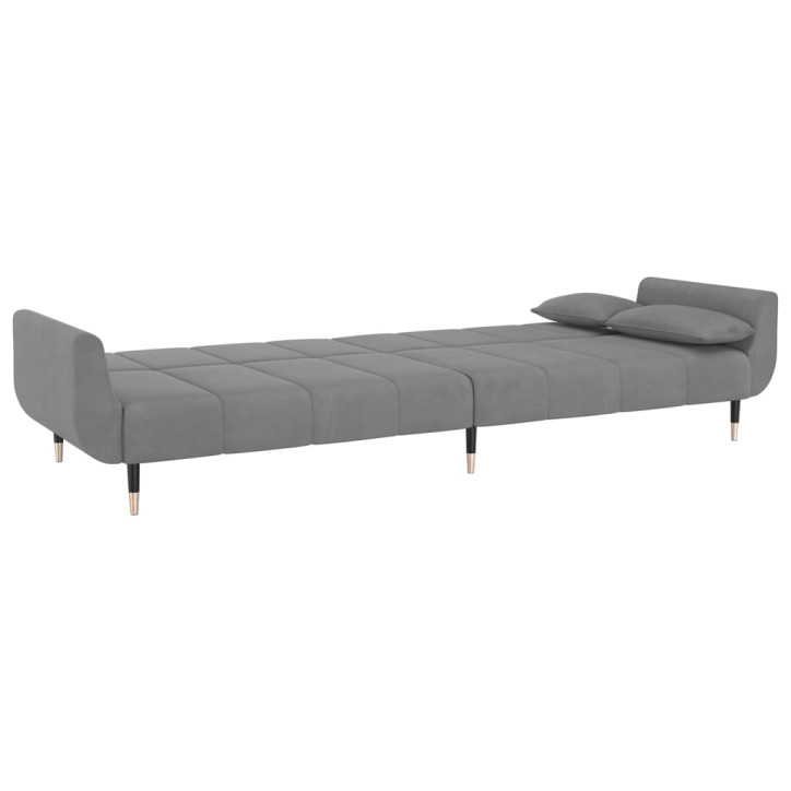 Dvivietė sofa-lova su dvejomis pagalvėmis, pilka, aksomas