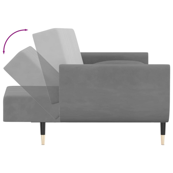 Dvivietė sofa-lova su dvejomis pagalvėmis, pilka, aksomas