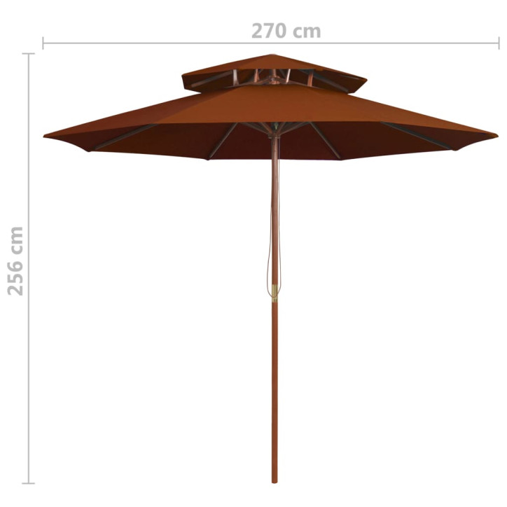 Skėtis su dvigubu stogeliu ir mediniu stulpu, terakota, 270cm