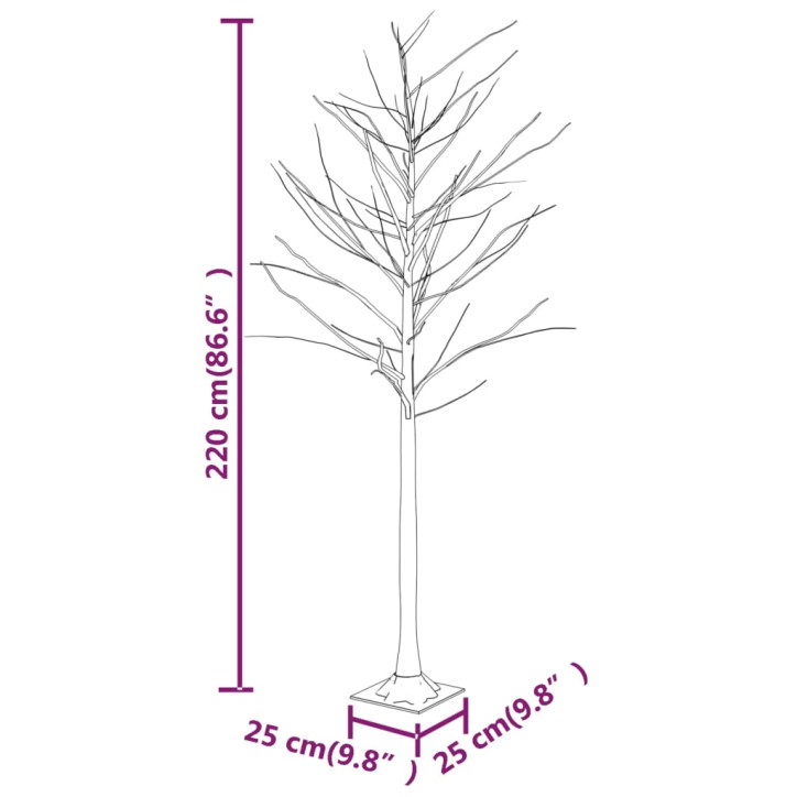 Beržas su 128 šiltomis baltomis LED lemputėmis, 220cm, baltas