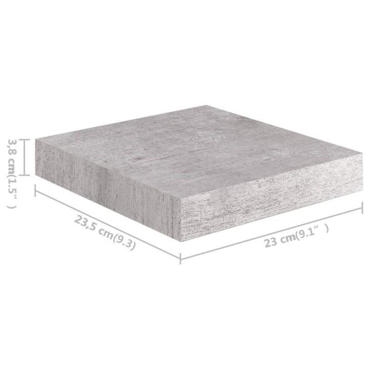 Pakabinamos lentynos, 2vnt., betono pilkos, 23x23,5x3,8cm, MDF