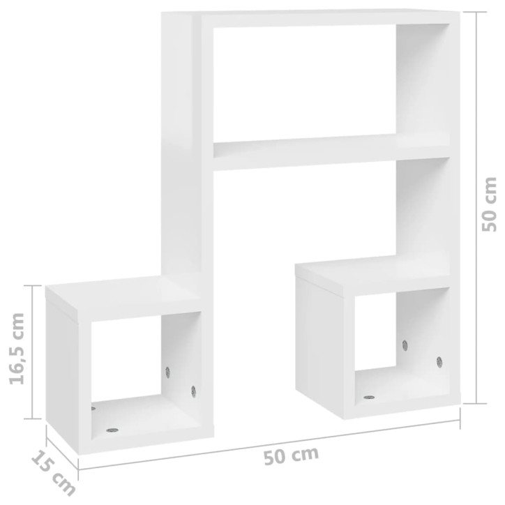 Sieninės lentynos, 2vnt., baltos, 50x15x50cm, MDP, blizgios