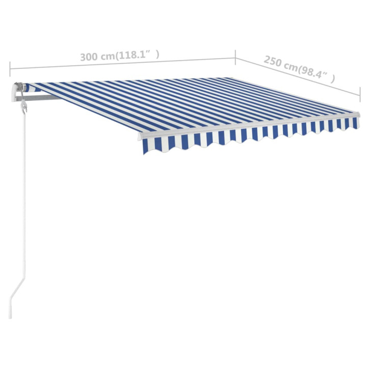 Rankiniu būdu ištraukiama markizė, mėlyna ir balta, 3x2,5m