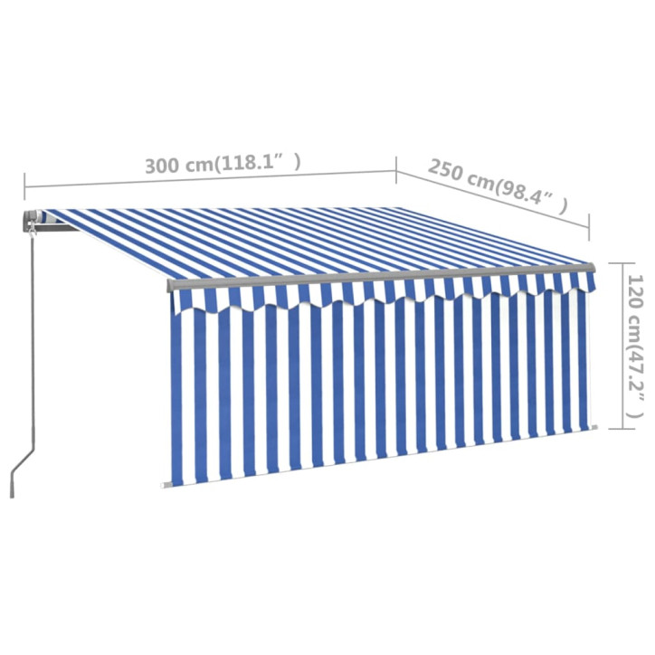 Rankiniu būdu ištraukiama markizė, mėlyna ir balta, 3x2,5m