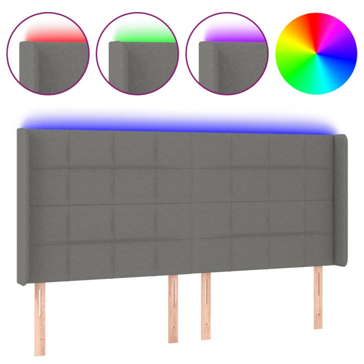 Galvūgalis su LED, tamsiai pilkas, 163x16x118/128cm, audinys