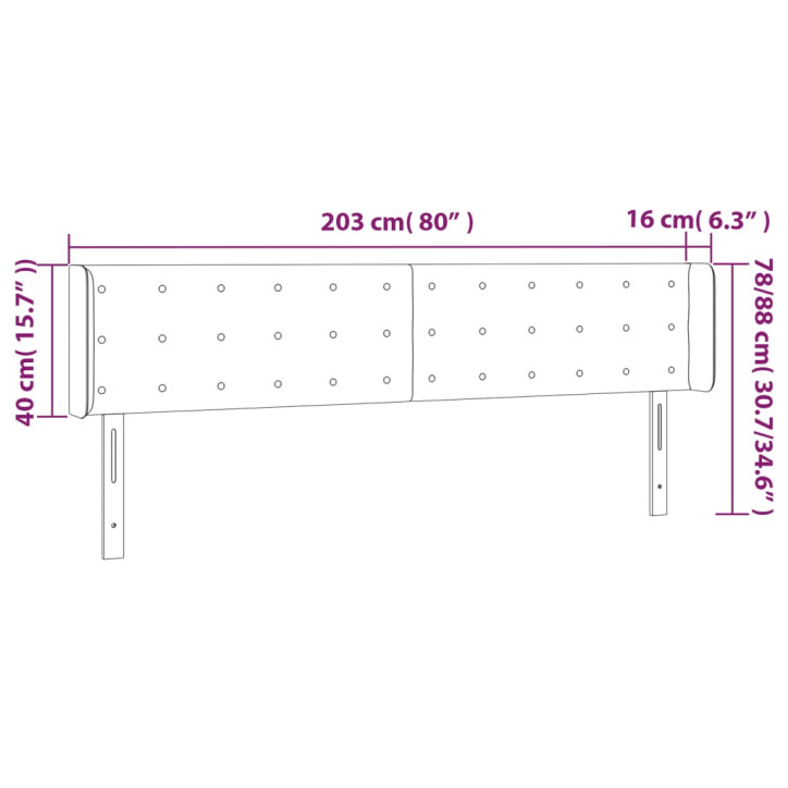 Galvūgalis su LED, tamsiai pilkas, 203x16x78/88cm, aksomas