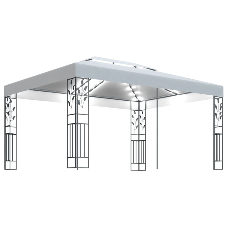 Pavėsinė su lemputėmis LED ir dvigubu stogu, baltos, 3x4m