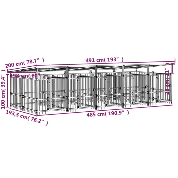 Lauko voljeras šunims su stogu, plienas, 9,38m²