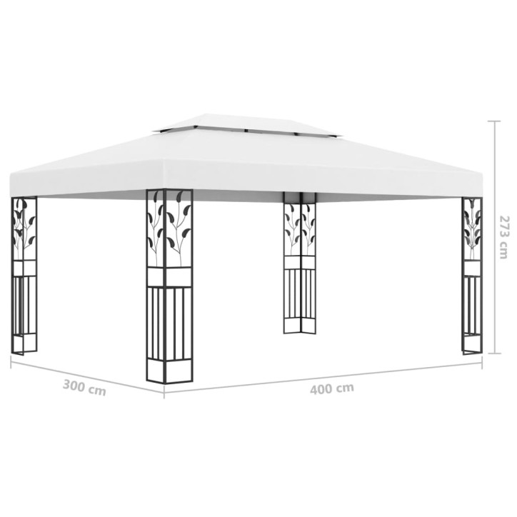 Pavėsinė su lemputėmis LED ir dvigubu stogu, baltos, 3x4m