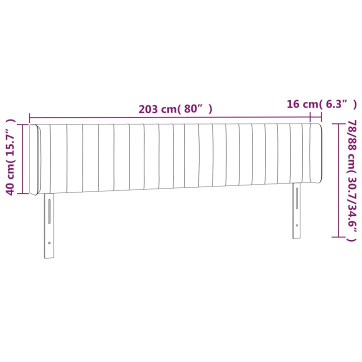 Galvūgalis su LED, juodos spalvos, 203x16x78/88cm, aksomas