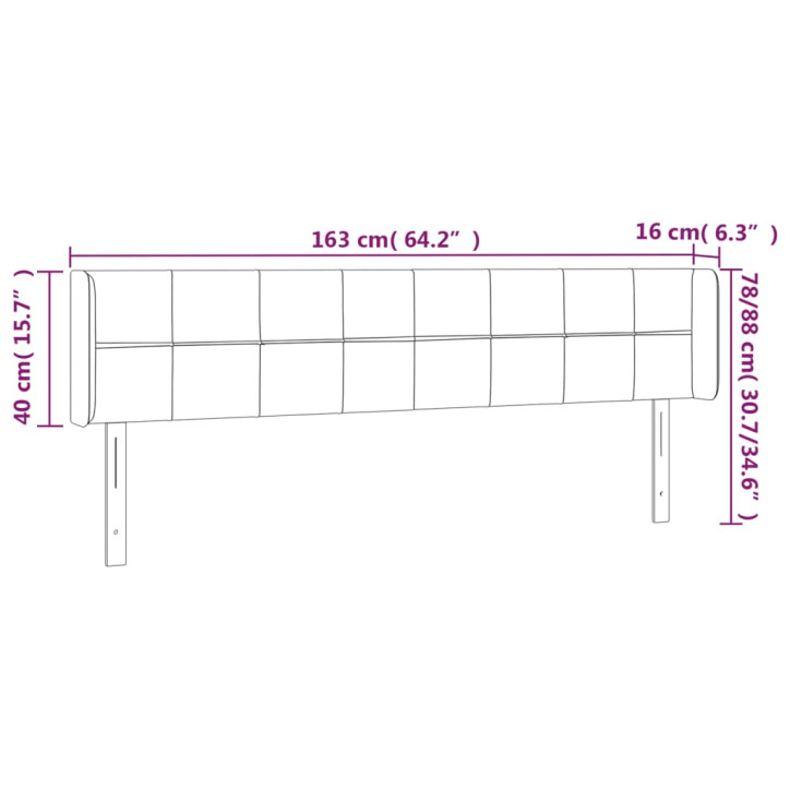 Galvūgalis su LED, juodos spalvos, 163x16x78/88cm, aksomas