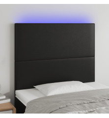 Galvūgalis su LED, juodos spalvos, 90x5x118/128cm, dirbtinė oda