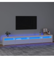 TV spintelė su LED apšvietimu, balta, 270x35x40cm, blizgi