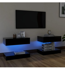 Televizoriaus spintelės su LED apšvietimu, 2vnt., juodos, 60x35cm