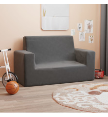 Dvivietė vaikiška sofa, antracito spalvos, minkštas pliušas