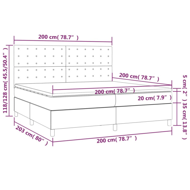 Lova su spyruoklėmis/čiužiniu/LED, pilka 200x200cm dirbtinė oda