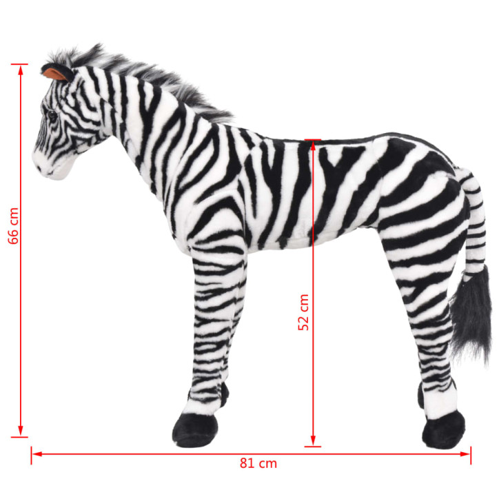 Stovintis pliušinis žaislas zebras, baltas ir juodas, XXL