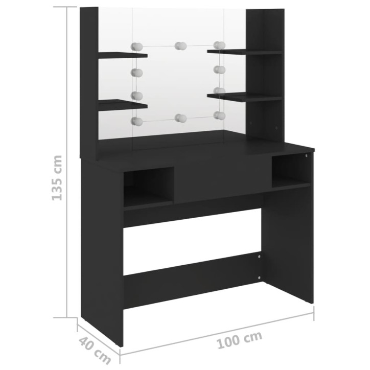 Kosmetinis staliukas su LED, juodas, 100x40x135cm, MDF