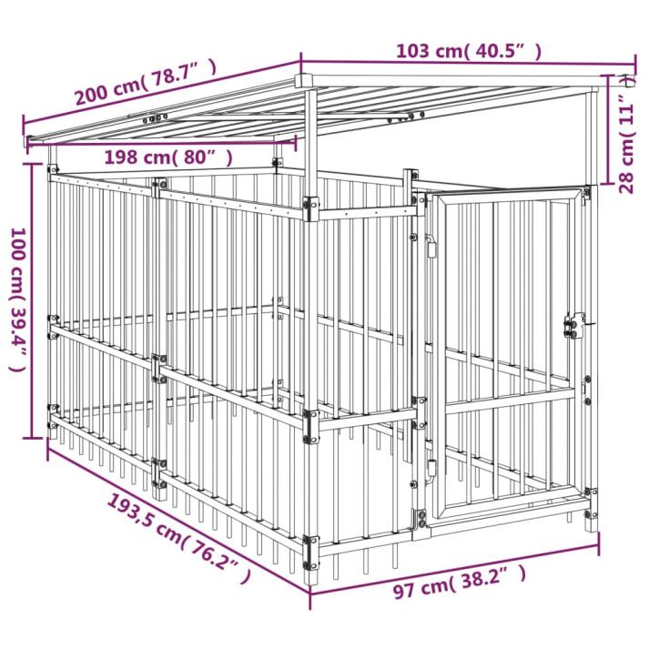 Lauko voljeras šunims su stogu, plienas, 1,88m²