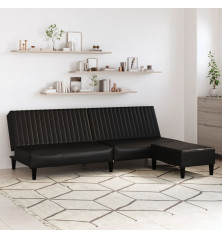 Dvivietė sofa-lova su pakoja, juodos spalvos, dirbtinė oda