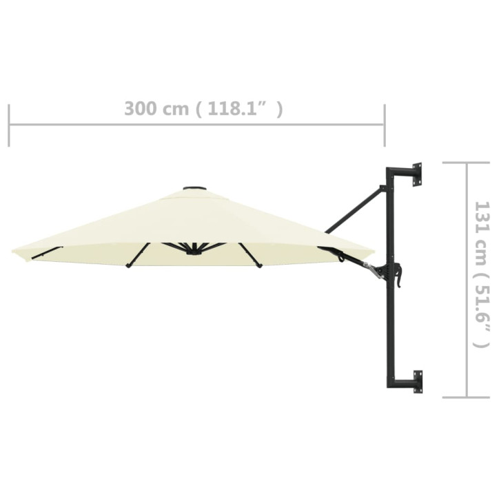 Prie sienos montuojamas skėtis su stulpu, 300cm, smėlio sp.