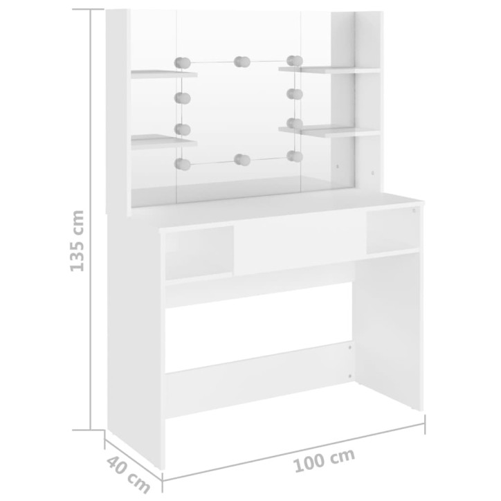 Kosmetinis staliukas su LED, baltas, 100x40x135cm, MDF