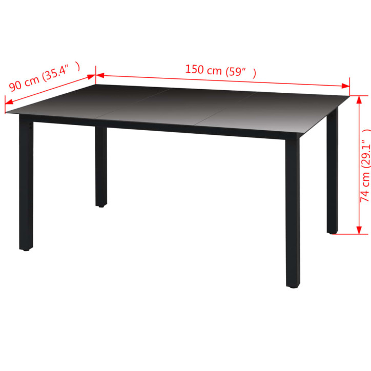 Sodo stalas, juodas, 150x90x74cm, aliuminis ir stiklas