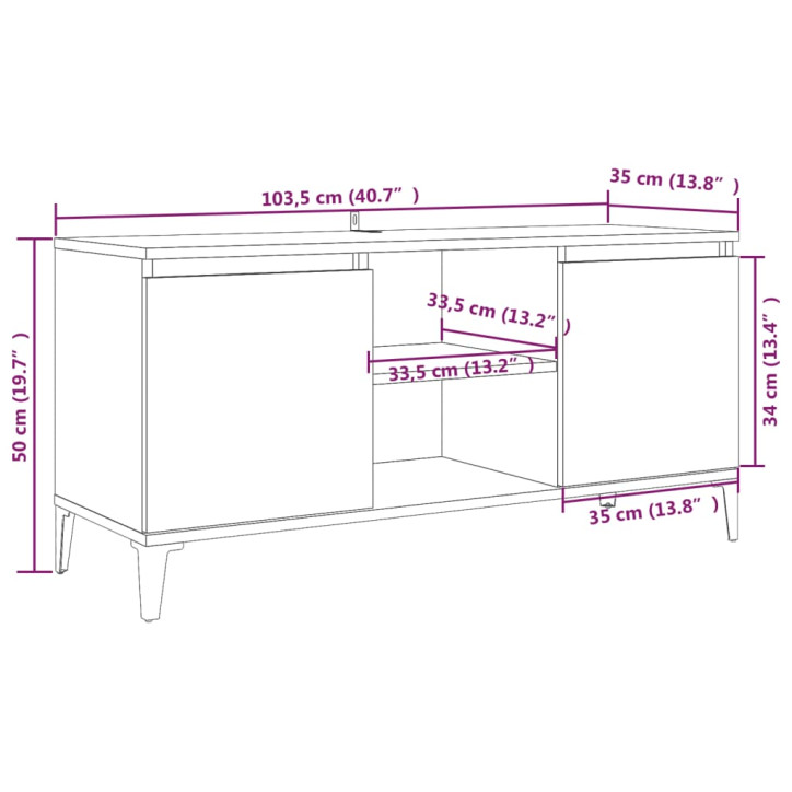 TV spintelė su metalinėmis kojelėmis, pilka, 103,5x35x50cm