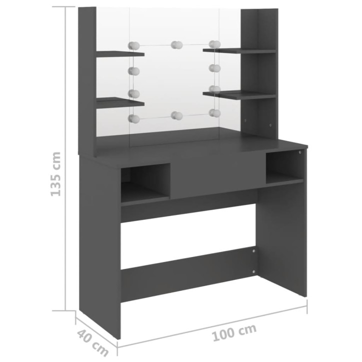 Kosmetinis staliukas su LED, pilkas, 100x40x135cm, MDF