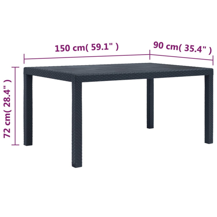 Sodo stalas, antracito sp., 150x90x72 cm, plastikas, rat. imit.