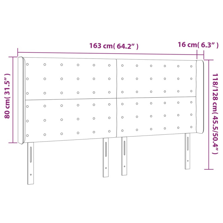 Galvūgalis su LED, šviesiai pilkas, 163x16x118/128cm, aksomas