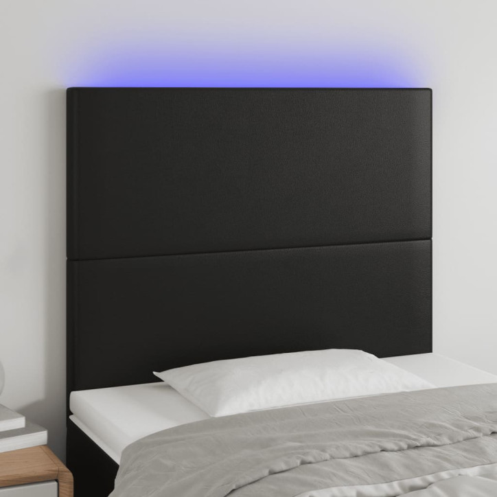 Galvūgalis su LED, juodos spalvos, 80x5x118/128cm, dirbtinė oda